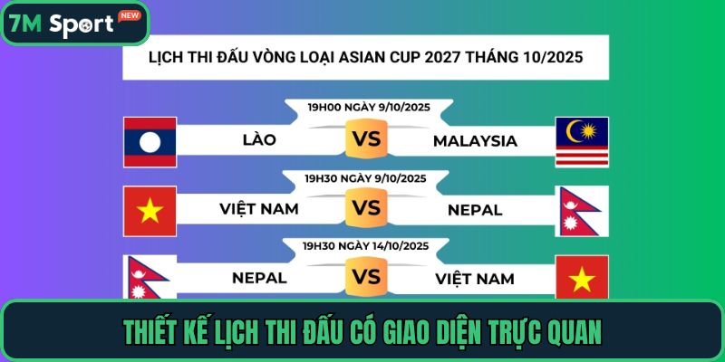 Thiết kế lịch thi đấu có giao diện trực quan